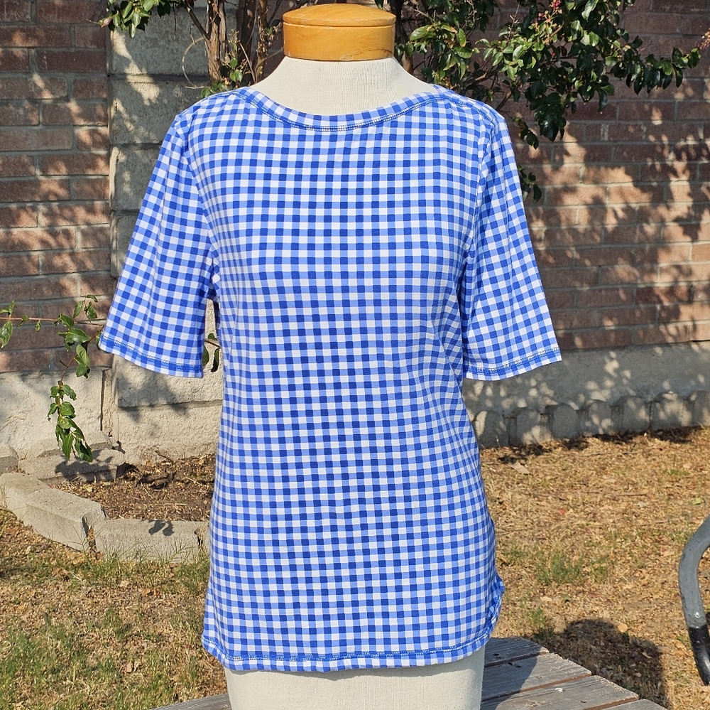 Talbots blue & white gingham top